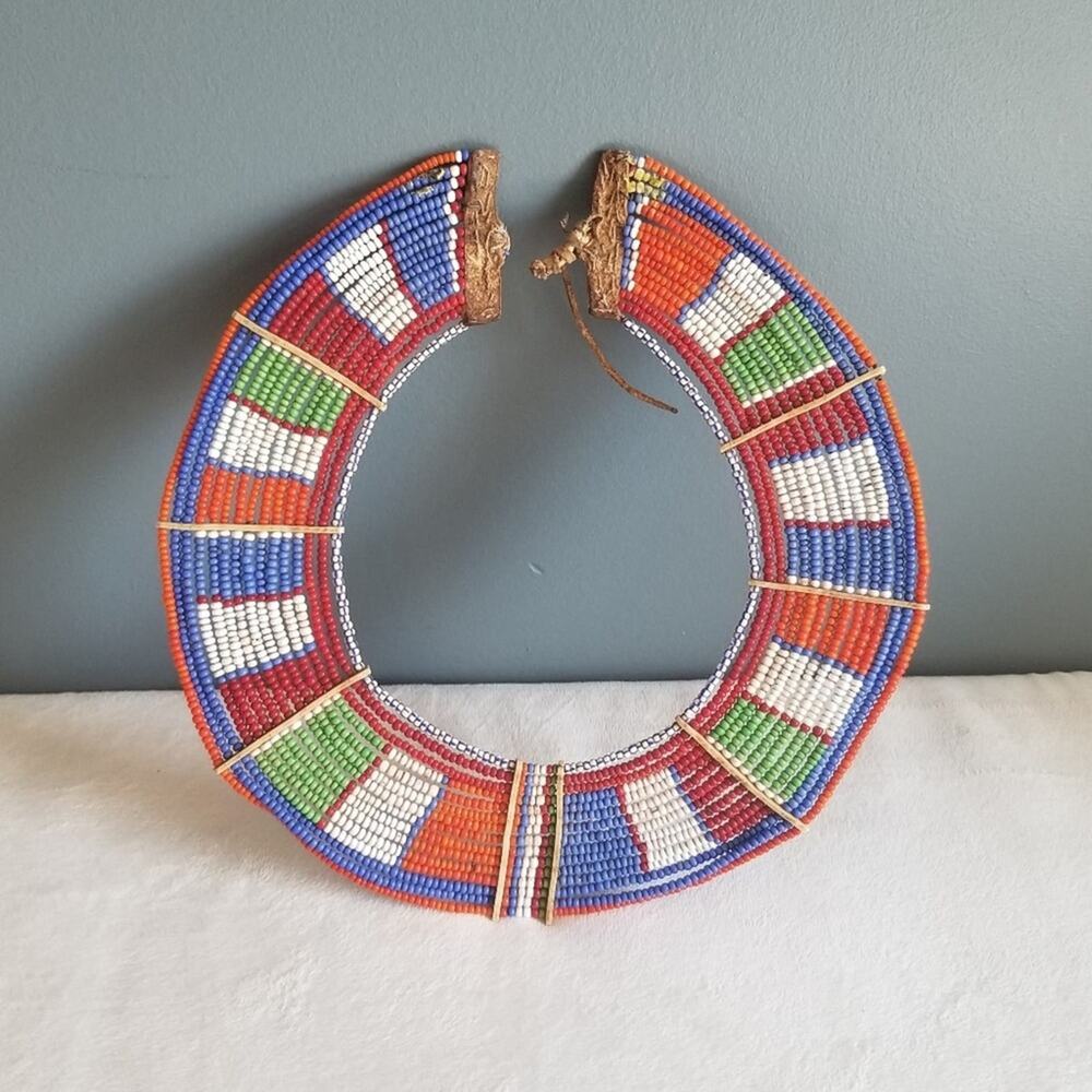 Vtg Handmade African Maasai Tribal Collar Bead Necklace Art Ceremonial